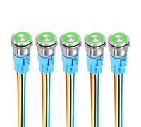 DMiotech 5Pcs 19mm / 3/4" Push Button Switch, IP65 1NO1NC 12-24V 5A Momentary Latching Push Button Starter Light Switch Self-locking with Green Round, Stainless Steel Flat Head Silver