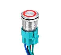 DMiotech 7/8 Inch Stainless Steel Latching Push Button Switch Flat Head 15A 110-220V Silver Shell 6 Pin with Cable Socket Red Ring LED 2NO for Car Boat Systems Custom Setups