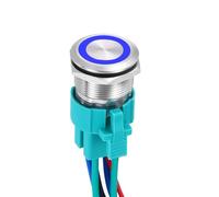 DMiotech 7/8 Inch Stainless Steel Momentary Push Button Switch Flat Head 15A 12-24V Silver Shell 6 Pin with Cable Socket Blue Ring LED 2NO for Car Boat Systems Custom Setups