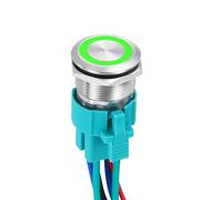 DMiotech 7/8 Inch Stainless Steel Momentary Push Button Switch Flat Head 15A 12-24V Silver Shell 6 Pin with Cable Socket Green Ring LED 2NO for Car Boat Systems Custom Setups