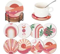 Dmiuhbl 8Pcs Diamond Painting Coasters with Holder DIY Abstract Plant Diamond Art Coasters Kits for Beginners Adults And Kids Art Craft Supplies Gifts