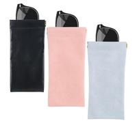 DMJJSD Leather Eyeglasses Cases 3PCS Soft Eyeglass Case Travel Sunglass Cases Glasses Case Sunglasses Case Bag Sunglasses Pouch Portable Squeeze Top Leather Glasses Bag for Women Men (3 Color)