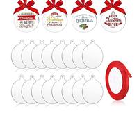 DMJOULI 25 Pcs Acrylic Christmas Bauble Clear Round Ornaments Baubles with Red Ribbon,Flat Baubles for Craft,DIY Christmas Ornaments Decorate Christmas Tree holiday Party(7.6cm)