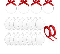 DMJOULI 50 Pcs Transparent Acrylic Disc Decoration, 7.6cm Round Holiday Decoration with Red Ribbon,Flat Baubles for Craft,DIY Disc New Year Decorate Holiday Party.