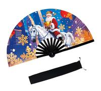 dmjuncong Christmas Large Folding Hand Rave Fan,Clack Handheld with Fan Bag,for Christmas,Line Dancing,Carnival,Rainbow Outfits,Neon, Glow Party Decorations Supplies.Christmas scenery