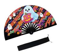 dmjuncong Ghosts and pumpkins Large Folding Hand Rave Fan,Clack Handheld with Fan Bag,for Halloween,Line Dancing,Music Festivals,Carnival,Rainbow Outfits,Disco,Neon, Glow Party Decorations Supplies.