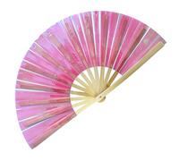 dmjuncong Large Folding Hand Rave Fan,Clack Handheld Fan,Pink laser Colors Hand Fan,for Festivals, Rainbow Outfits,Disco Party,Home Decoration and many occasions