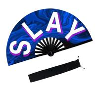 dmjuncong Large Folding Hand Rave Fan,Clack Handheld with Fan Bag,for Line Dancing,Music Festivals,Carnival,Rainbow Outfits,Disco,Neon, Glow Party Decorations Supplies.SLAY