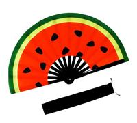 dmjuncong Large Folding Hand Rave Fan with Fan Bag, Music Festival, Carnival, Rainbow Outfits, Disco, Neon, Glow Party Decorations