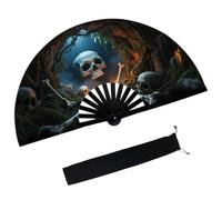 dmjuncong Skull Large Folding Hand Rave Fan,Clack Handheld with Fan Bag,for Halloween,Line Dancing,Music Festivals,Carnival,Rainbow Outfits,Disco,Neon, Glow Party Decorations Supplies.