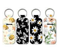 DMLSKY Chapstick Holder Keychain Sleeve Pouch for Mini Lipstick with Key Chain Lip Balm Holder, Flowers & Bee, 4.5x1.5 inch