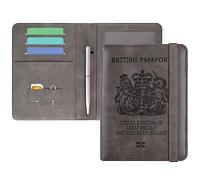 DMLuna Passport Holder, Premium PU Leather Travel Passport Wallet RFID Blocking Passport Cover Case Travel Documents Organizer with Pen Holder, for Women and Men - Grey