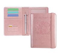 DMLuna Passport Holder, Premium PU Leather Travel Passport Wallet RFID Blocking Passport Cover Case Travel Documents Organizer with Pen Holder, for Women and Men - Rose Gold