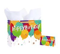 Dmnnlp 1 Pcs 13" Large Birthday Gift Bag with Card and 3 Tissue Paper, Happy Birthday Gift Bag for Kids Girls Children- Balloons Design