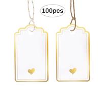 Dmnnlp 100pcs Gift Tags with String, Foil Gold Heart Paper Gift Tags, 5x9cm Personliazed White Blank Labels for Birthday Wedding Baby Shower Valentines Mothers Day Christmas Gifts Decoration
