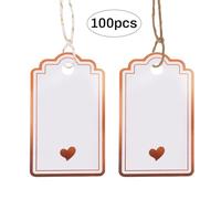 Dmnnlp 100pcs Gift Tags with String, Foil Rose Gold Heart Paper Gift Tags, 5x9cm Personliazed White Blank Labels for Birthday Wedding Baby Shower Valentines Mothers Day Christmas Gifts Decoration