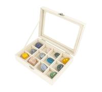 Dmnnlp 12 Grids Rock Display Case - 4cm Per Grid, Velvet Crystal Storage Box with Clear Lid for Small Gemstone Rock Fossil Crystal Stone Rings Earrings Collectibles(Beige)