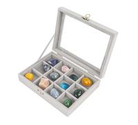 Dmnnlp 12 Grids Rock Display Case - 4cm Per Grid, Velvet Crystal Storage Box with Clear Lid for Small Gemstone Rock Fossil Crystal Stone Rings Earrings Collectibles(Grey)