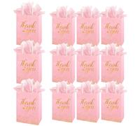 Dmnnlp 12pcs Thank You Gift Bags 8.7", Pink Reflective Gold, Small Party Bag with Tissue Paper, for Birthday, Wedding Favours, Baby Shower, Christmas, Teacher Appreciation Gift