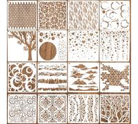 Dmnnlp 16 Pcs Stencils for Painting, Reusable Landscape Template, Plastic Art Drawing Templates, DIY Crafts Stencil for Painting on Wood Canvas Paper Card Home Wall Door Decor