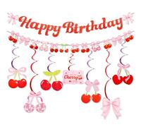 Dmnnlp 17pcs Cherry Party Decorations, Glitter Birthday Banner and She's The Cherry On Top Theme Hanging Swirl for Baby Showers, Kids' Party, Bridal Favors Supplies
