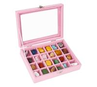 Dmnnlp 24 Grids Rock Display Case, Velvet Rock Collection Box with Clear Lid, Storage Display Box for Small Gemstone Fossil Crystal Stone Rings Earrings Charms Collectibles(Pink)