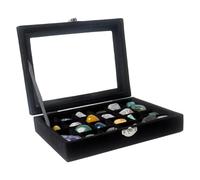 Dmnnlp 24 Grids Rock Display Case, Velvet Rock Collection Box with Glass Clear Lid, Storage Display Box for Small Gemstone Fossil Crystal Stone Rings Earrings Charms Collectibles(Black)