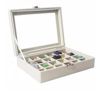 Dmnnlp 24 Grids Rock Display Case, Velvet Rock Collection Box with Glass Clear Lid, Storage Display Box for Small Gemstone Fossil Crystal Stone Rings Earrings Charms Collectibles(Beige)