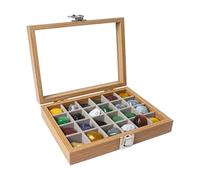 Dmnnlp 24 Grids Rock Display Case, Wooden Rock Collection Box with Clear Glass Lid, Storage Display Boxes for Collectibles Small Gemstone Fossil Crystal Stone Jewellery (Light Brown)