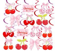 Dmnnlp 28Pcs Cherry Party Decorations, She's The Cherry On Top Theme Hanging Swirl Ceiling for Girls Birthday, Coquette Party, Baby Shower, Bridal Shower, Wedding (Red and Pink)