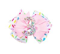 Dmnnlp 3rd Birthday Hair Bow, 3.6"X3" Pink Hair Bows Clips, Birthday Decorations for 3-Year-Old Girl, Party Photo Props (3)