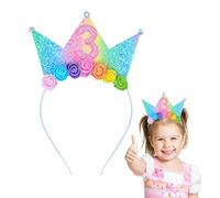 Dmnnlp 3rd Birthday Headband for Girls - Sparkle Princess Crown Hairband, Kids Party Decorations, Rainbow Flower Crown Gift for 3 Year Old
