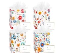 Dmnnlp 4 Pcs 9.1" Medium Small Gift Bags, with Tissue Paper and Cards, Flower Present Bag for Girl Women Birthday, Weddings, Mother'S Day, Boutique, Bridal Party