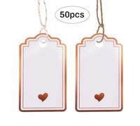 Dmnnlp 50pcs Gift Tags with String, Foil Rose Gold Heart Paper Gift Tags, 5x9cm Personliazed White Blank Labels for Birthday Wedding Baby Shower Valentines Mothers Day Christmas Gifts Decoration