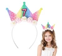 Dmnnlp 7th Birthday Crown Headband for Girls - Glitter Princess Tiara Hair Accessory for Girls' Party Decorations, Flower Crown Gift for 7 Year Old