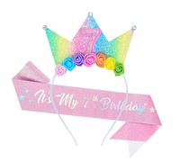 Dmnnlp 7th Birthday Headband & Glitter Sash Set, Sparkle Princess Crown Hairband, birthday decoration Gift for 7 Year Old Girl
