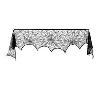Dmnnlp 96 x 18 Inch Halloween Fireplace Mantle Scarf, Black Lace Spiderweb Fireplace Mantle Decorations, Halloween Fireplace Decorations for Halloween Party Decor - Black