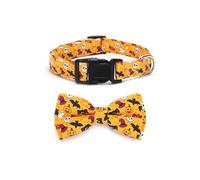 Dmnnlp Halloween Dog Collar with Bow Tie, Fits Necks 9.85"-15.75", Pumpkins Ghosts Bats Pattern, Adjustable for Puppies and Small Dogs (S)