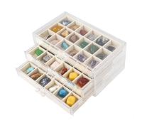 Dmnnlp Rock Display Case, 3 Drawers 54 Grids Rock Collection Box, Storage Cases for Gemstone Fossil Crystal Stone Jewellery (Beige)