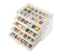 Dmnnlp Rock Display Case, 5 Drawers 90 Grids Acrylic Rock Collection Box, Storage Cases for Small Rocks Gemstone Fossil Crystal Stone Jewellery Collectibles (Beige)