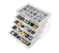 Dmnnlp Rock Display Case, 5 Drawers 90 Grids Acrylic Rock Collection Box, Storage Cases for Small Rocks Gemstone Fossil Crystal Stone Jewellery Collectibles (Grey)