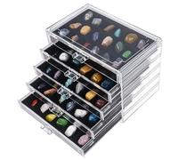 Dmnnlp Rock Display Case, 5 Drawers 90 Grids Acrylic Rock Collection Box, Storage Cases for Small Rocks Gemstone Fossil Crystal Stone Jewellery Collectibles (Black)