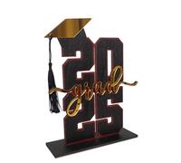 Dmnnlp Wooden Table Sign for Class of 2025, Grad Graduation Gift with Bachelor Hat Design, Desktop Decorations with Base Black, Ideal for the 2025 Graduation Season(Black Color)