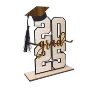 Dmnnlp Wooden Table Sign for Class of 2025, Grad Graduation Gift with Bachelor Hat Design, Desktop Decorations with Base, Ideal for the 2025 Graduation Season(Natural Wood Color)