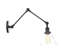 DMNSDD Swing Arm Wall Lamps, Adjustable Metal Wall Mounted Reading Lighting, Clear Glass Shade Vintage Industrial Wall Sconces for Bedroom,Black