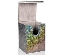 Dmoicols Sparkly Card Deck Box Holds 100+ Single Sleeved Cards,Leather Card Storage Case,MTG Commander Deck Box with 2 Dividers fit TCG CCG Magic Cards Vertical(Sparkly Black Point)