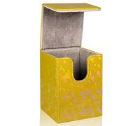 Dmoicols Sparkly Card Deck Box Holds 100+ Single Sleeved Cards,Leather Card Storage Case,MTG Commander Deck Box with 2 Dividers fit TCG CCG Magic Cards Vertical (Sparkly Yellow Piece)