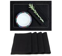 D'Moksha Homes 14 X 19 Inch, 100% Pure Linen Hemstitch Cloth Placemat/Dinner Mats/Dining Table Mat, Machine Washable, Thanksgiving, Christmas, Fall, Great Gift Placemats (Set Of 4) Amazing Black