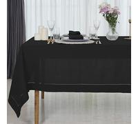 D'Moksha Homes Black Linen Tablecloth 153 x 305 CM - 100% Pure Linen Hemstitch Tablecloth for Rectangle Tables - Classic Hemstitch, Machine Washable Table Cloth for Valentines, Spring, Easter