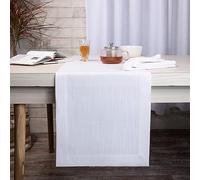 D'Moksha Homes Chambray Cream and White Table Runner - Faux Linen, Wrinkle Resistant, Machine Washable - 14 x 48 Inch, 100% Recycled Fabric